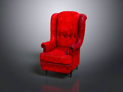 Red Modern Upholstered Armchair With High Back Tufted Design For Living Room 3d model