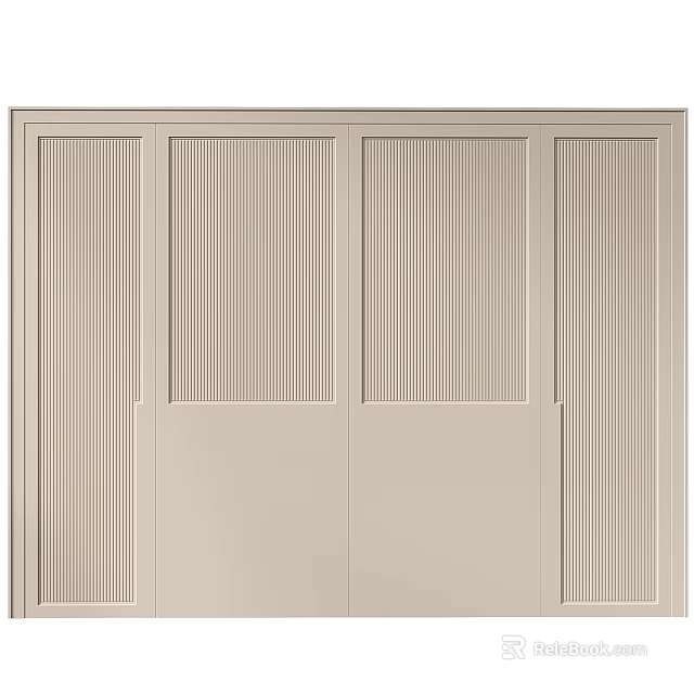 Double Bed Background Design With Beige Pleated Panels And Modern Interior 3d model