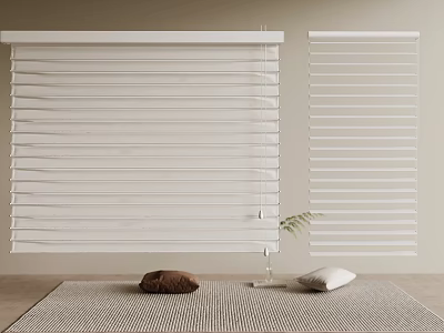 White Venetian Blinds in Minimalist Home Interior with Soft Pillows and Green Plant 3d model
