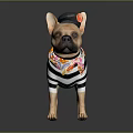 French Bulldog Wearing Striped Shirt With Patterned Bow And Flower Hat