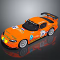 Orange Sports Race Car With Rear Wing Number 57 And Sponsor Decals