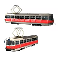 Two Red and White Trams With Pantographs Windows And Number 111 3d model