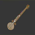 Handcrafted Wooden Sitar Stringed Instrument With Multiple Strings Intricate Carvings And Round Resonant Body