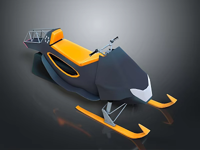 Modern Snowmobile 3D Model With Orange Seat Black Body And Skis 3d model