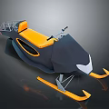 Modern Snowmobile 3D Model With Orange Seat Black Body And Skis