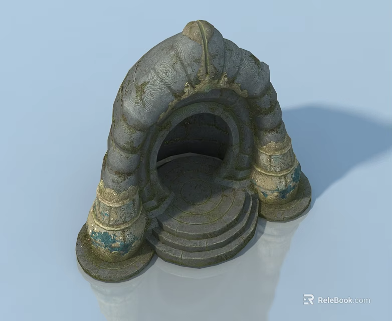 Vintage Stone Pet Cabinet With Arched Door Steps And Weathered Texture Design 3d model 