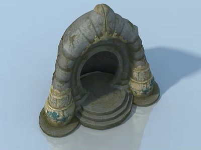 Vintage Stone Pet Cabinet With Arched Door Steps And Weathered Texture Design 3d model