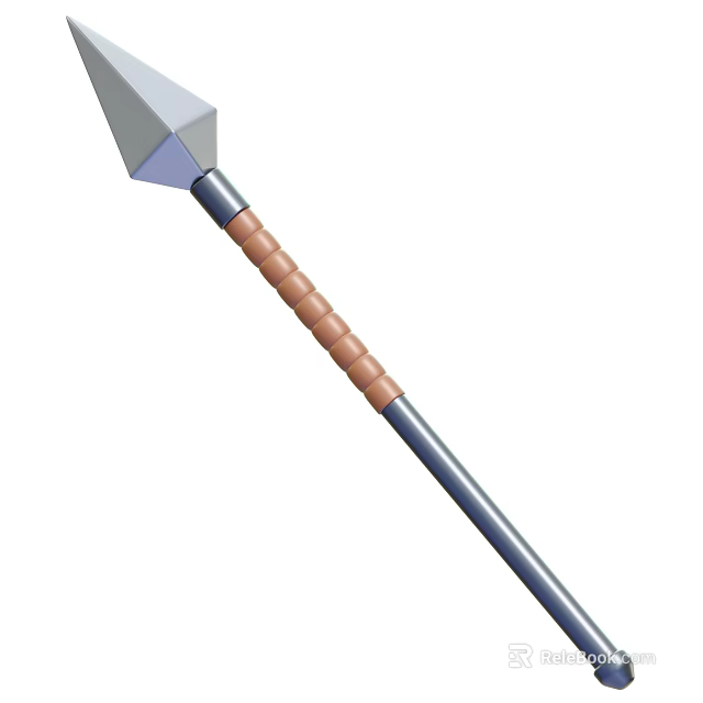 Medieval Metal Spear With Brown Ring Textured Long Handle Design 3d model 