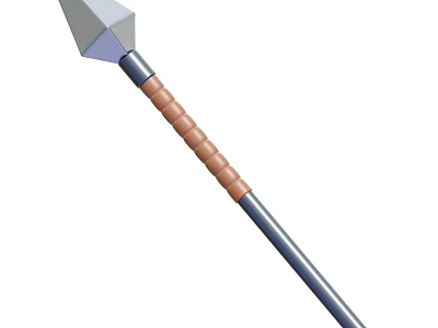 Medieval Metal Spear With Brown Ring Textured Long Handle Design 3d model