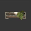 Modern Outdoor Wooden Planter Structure With Green Plant And Brick Supports