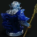 Detailed Aquaman Sculpture With Silver Muscular Body Golden Trident Blue Accents And Wavy Hair