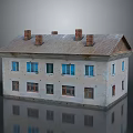 Old Worn House Model With Multiple Chimneys Light Colored Walls And Metal Roof 3d model