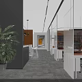 Modern Public Office Space With Work Desks Ergonomic Chairs Large Potted Plants And Open Layout
