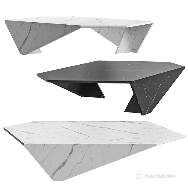 Modern Geometric Coffee Table With Black White Marble Top And Stylish Design 3d model 