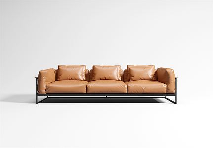 Modern three-seat sofa multiplayer leather sofa 3d model