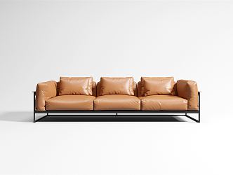 Modern three-seat sofa multiplayer leather sofa 3d model