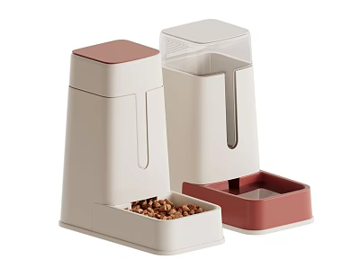 Automatic Pet Feeder in White and Pink Design with Food Storage Container and Bowl 3d model