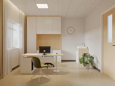 Hospital Outpatient Clinic Interior With Desk Computer Cabinets Clock And Plant 3d model