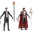 Game Movie Characters in Black Suit Red Cape with Pistol Staff and Sword