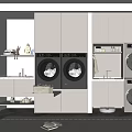 Modern White Bathroom Cabinet With Washing Machine Dryer Storage And Lighting Design