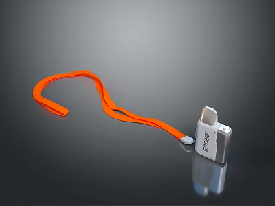 Portable USB Flash Drive With Orange Lanyard For Computer Accessory Design 3d model