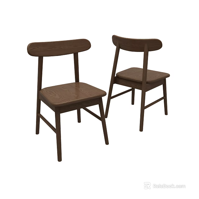 Two Dark Brown Wooden Dining Chairs With Simple Design And Modern Style 3d model 
