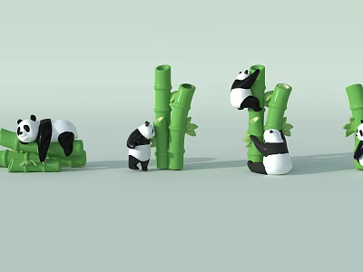 Interactive Area Featuring Playful Pandas Climbing And Resting On Green Bamboo 3d model