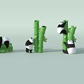 Interactive Area Featuring Playful Pandas Climbing And Resting On Green Bamboo 3d model