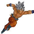 Dynamic Muscular Game and Movie Character with Silver Hair and Orange Pants in Fighting Stance