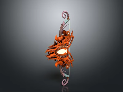 Artistic Flame Themed Bow Weapon With Orange Decorative Design And Curved Metal Parts 3d model
