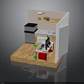 Compact Kitchen Interior With White Cabinet Wooden Floor Countertop And Black Appliance