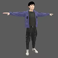 Man in Purple Jacket and Black Cargo Pants with Arms Outstretched 3d model