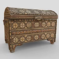 Vintage Wooden Chest With Intricate Floral Carvings And Ornate Patterns