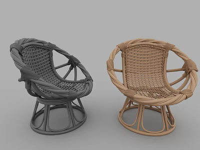 Wicker Leisure Chairs in Black and Beige with Modern Weave Design and Round Base 3d model