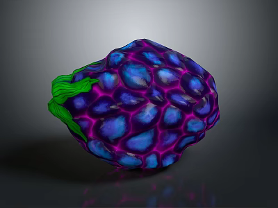 Vibrant Purple And Blue Textured Berry Shaped Object With Green Stem 3D Model Design 3d model