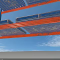 Metal Storage Rack With Multi Tier Blue Shelves And Orange Beams For Warehouse Storage