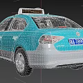 Blue and White Sedan Taxi Car With Roof Sign And Worker Pioneer Front Design