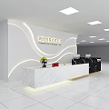 Modern Office Reception Desk With Black And White Marble Top And White Wavy Accent Wall
