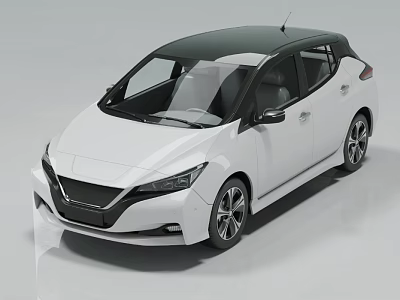 White Electric Hatchback With Black Roof Sleek Body And Modern LED Headlights 3d model
