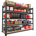 Metal Garage Shelving Unit Organizing Tires Buckets Toolboxes Cables And Generators