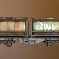Two Train Cars Rusty Tank Car And Graffiti Art With Jump Dave Orange