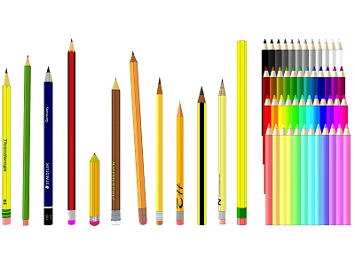 Vibrant Colored Wooden Pencils With Various Shades And Different Colors Arranged 3d model