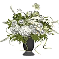 Decorative Vase With White Flowers Green Leaves And Curly Vines For Home Decor