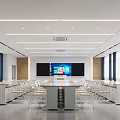 Modern Conference Room Interior With Long Table Chairs Large Screen And Windows 3d model