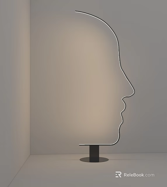 Modern Floor Lamp Featuring Face Contour Silhouette and Soft Illumination Against Wall 3d model 