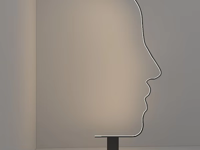 Modern Floor Lamp Featuring Face Contour Silhouette and Soft Illumination Against Wall 3d model