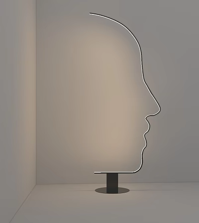 Modern Floor Lamp Featuring Face Contour Silhouette and Soft Illumination Against Wall 3d model