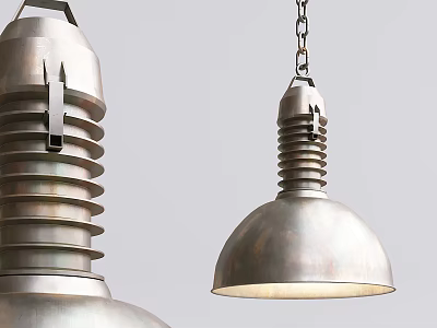 Industrial Style Metal Chandeliers With Ribbed Structure And Dome Shade Hanging 3d model