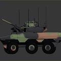 6x6 Wheeled Camouflaged Military Vehicle With Multiple Antennas And Roof Mounted Turret