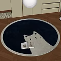Round Rug Featuring Cute White Cat Pattern Blue Background White Border with Open Book